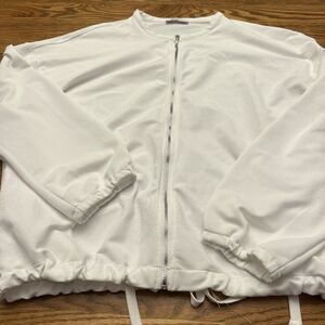 Zara Trafaluc White Zip Up jacket cinch waist size small